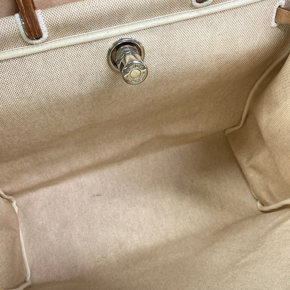 Hermès Her Bag MM Handbag Cream Brown Toile H Leather - Picture 7 of 16